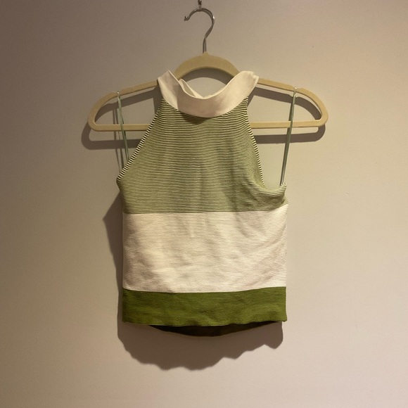 White Tiered Top with Green Stitch Lines main image 1